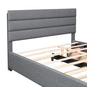 Upholstered Queen Size Platform Bed With Trundle And Two Drawers