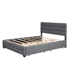Upholstered Queen Size Platform Bed With Trundle And Two Drawers