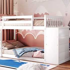 Twin Over Twin Bunk Bed With 4 Drawers And 3 Shelves