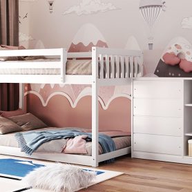 Twin Over Twin Bunk Bed With 4 Drawers And 3 Shelves