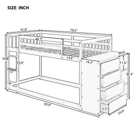 Twin Over Twin Bunk Bed With 4 Drawers And 3 Shelves