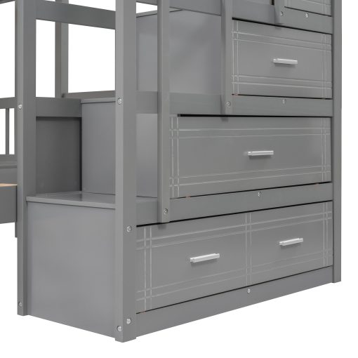 Full Over Twin & Twin Bunk Bed With Drawers And Guardrails