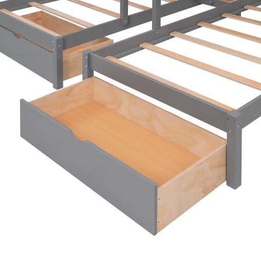Full Over Twin & Twin Bunk Bed With Drawers And Guardrails