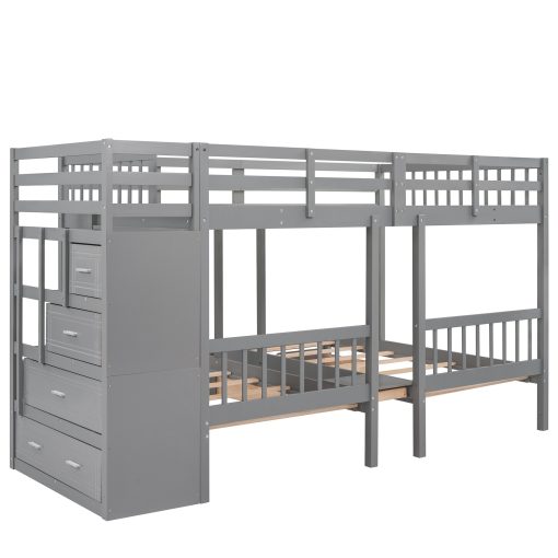 Full Over Twin & Twin Bunk Bed With Drawers And Guardrails