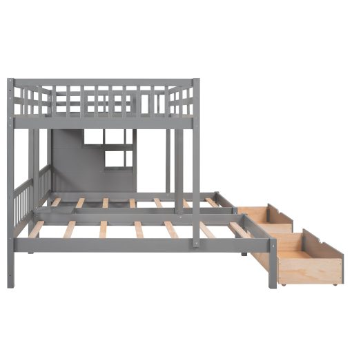 Full Over Twin & Twin Bunk Bed With Drawers And Guardrails