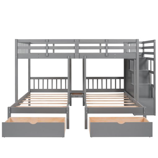 Full Over Twin & Twin Bunk Bed With Drawers And Guardrails