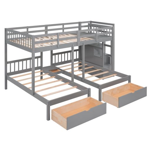 Full Over Twin & Twin Bunk Bed With Drawers And Guardrails