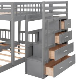 Full Over Twin & Twin Bunk Bed With Drawers And Guardrails 36 Full Over Twin & Twin Bunk Bed With Drawers And Guardrails