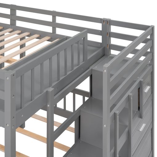 Full Over Twin & Twin Bunk Bed With Drawers And Guardrails