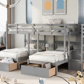 Full Over Twin & Twin Bunk Bed With Drawers And Guardrails 41 Full Over Twin & Twin Bunk Bed With Drawers And Guardrails