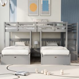 Full Over Twin & Twin Bunk Bed With Drawers And Guardrails