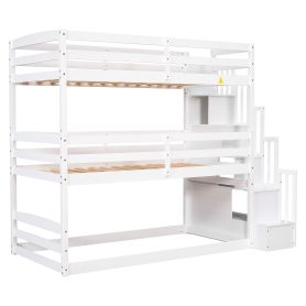 Separate Design Twin over Twin over Twin Bunk Bed with Storage Staircase