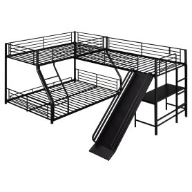 L-Shaped Twin over Full Bunk Bed with Twin Size Loft Bed,Built-in Desk and Slide