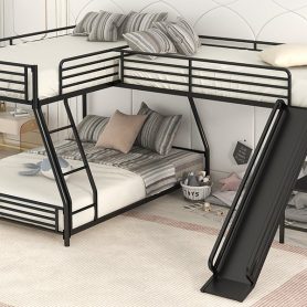 L-Shaped Twin over Full Bunk Bed with Twin Size Loft Bed,Built-in Desk and Slide