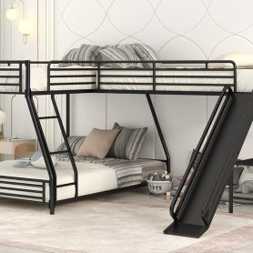 L-Shaped Twin over Full Bunk Bed with Twin Size Loft Bed,Built-in Desk and Slide