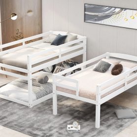 Separate Design Twin over Twin over Twin Bunk Bed with Storage Staircase