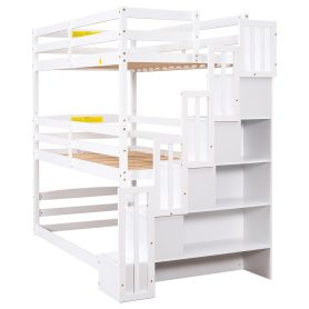 Separate Design Twin over Twin over Twin Bunk Bed with Storage Staircase