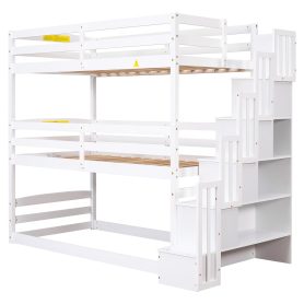 Separate Design Twin over Twin over Twin Bunk Bed with Storage Staircase