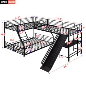 L-Shaped Twin over Full Bunk Bed with Twin Size Loft Bed,Built-in Desk and Slide