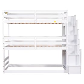 Separate Design Twin over Twin over Twin Bunk Bed with Storage Staircase