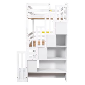 Separate Design Twin over Twin over Twin Bunk Bed with Storage Staircase