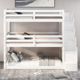 Separate Design Twin over Twin over Twin Bunk Bed with Storage Staircase
