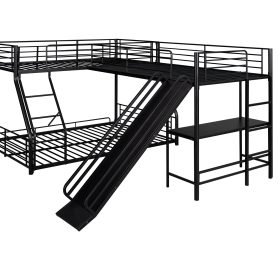 L-Shaped Twin over Full Bunk Bed with Twin Size Loft Bed,Built-in Desk and Slide