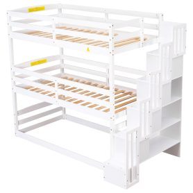 Separate Design Twin over Twin over Twin Bunk Bed with Storage Staircase