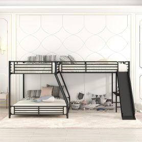 L-Shaped Twin over Full Bunk Bed with Twin Size Loft Bed,Built-in Desk and Slide