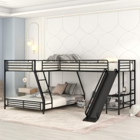 L-Shaped Twin over Full Bunk Bed with Twin Size Loft Bed,Built-in Desk and Slide