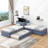 L-Shaped Upholstered Platform Bed With Trundle And Two Drawers Linked With Built-in Desk, Twin