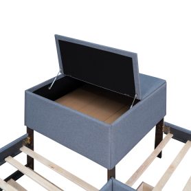 L-Shaped Upholstered Platform Bed With Trundle And Two Drawers Linked With Built-in Desk, Twin