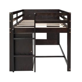 Solid Wood Twin Size Loft Bed With Cabinet And Shelf