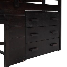 Solid Wood Twin Size Loft Bed With Cabinet And Shelf