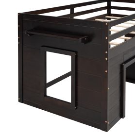 Solid Wood Twin Size Loft Bed With Cabinet And Shelf