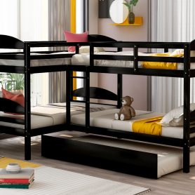 L-Shaped Twin Size Bunk Bed With Trundle