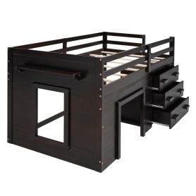 Solid Wood Twin Size Loft Bed With Cabinet And Shelf