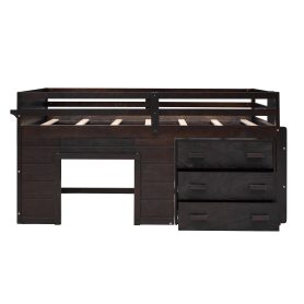 Solid Wood Twin Size Loft Bed With Cabinet And Shelf