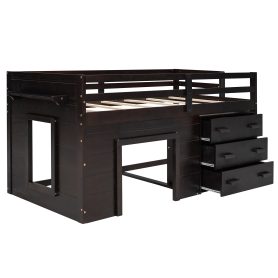 Solid Wood Twin Size Loft Bed With Cabinet And Shelf