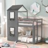 Solid Wood Twin Over Twin Bunk Bed With Roof, Window, Guardrail and Ladder