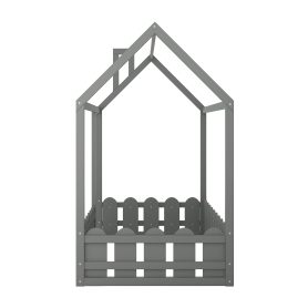 House Twin Size Wood Bed Frame With Fence, Slats Are Not Included