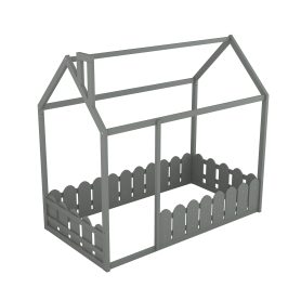 House Twin Size Wood Bed Frame With Fence, Slats Are Not Included