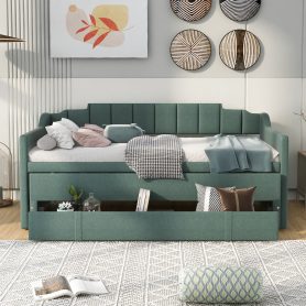 Twin Size Upholstered Daybed With Trundle And Three Drawers