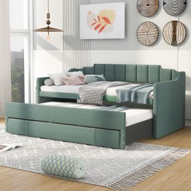 Twin Size Upholstered Daybed With Trundle And Three Drawers