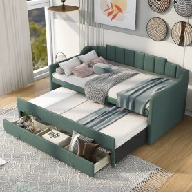 Twin Size Upholstered Daybed With Trundle And Three Drawers
