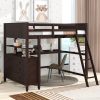 Wooden Full Size Loft Bed With Shelves, Drawers And Desk