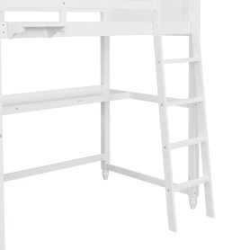Wooden Twin Size Loft Bed with Drawers, Desk, and Shelves