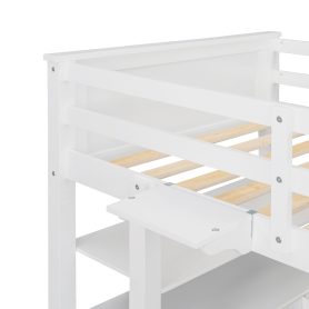 Wooden Twin Size Loft Bed with Drawers, Desk, and Shelves