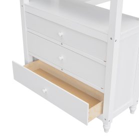 Wooden Twin Size Loft Bed with Drawers, Desk, and Shelves