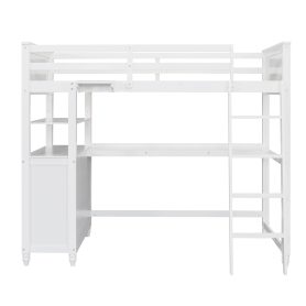 Wooden Twin Size Loft Bed with Drawers, Desk, and Shelves